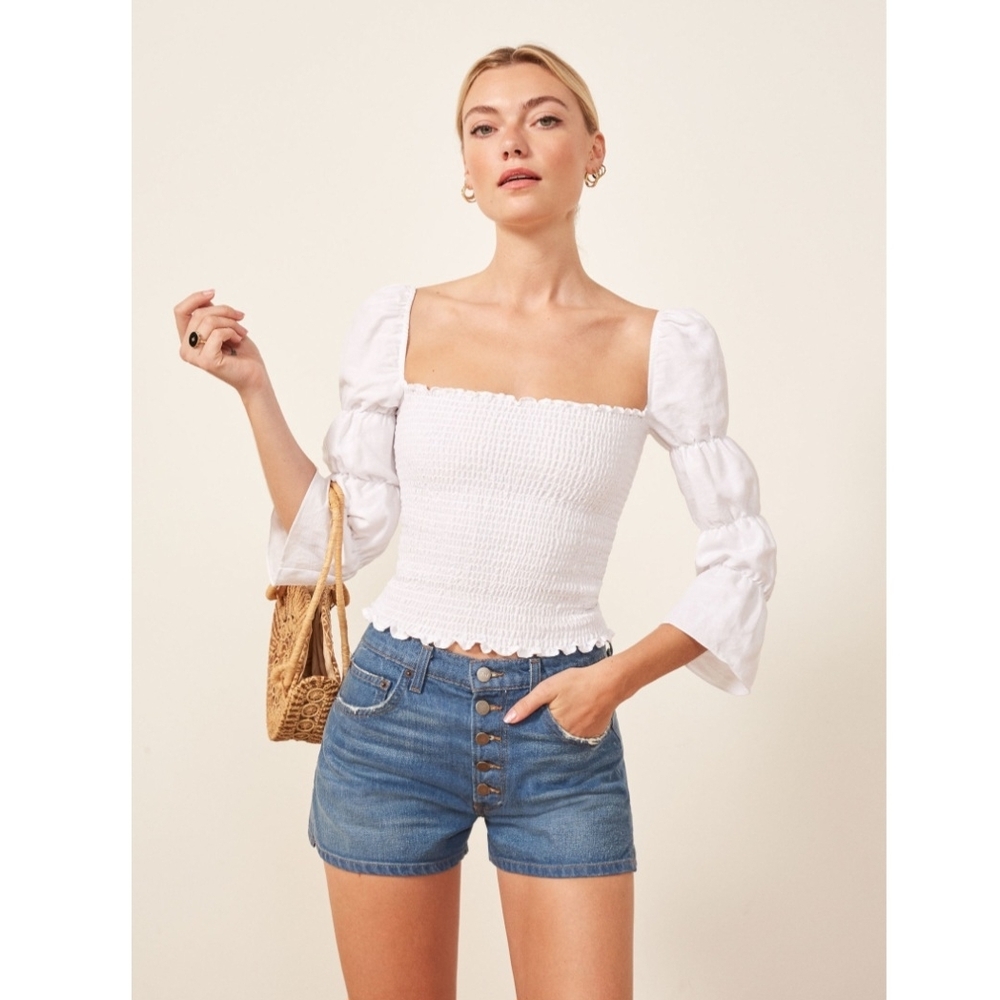 Reformation Ivory Textured Blouse